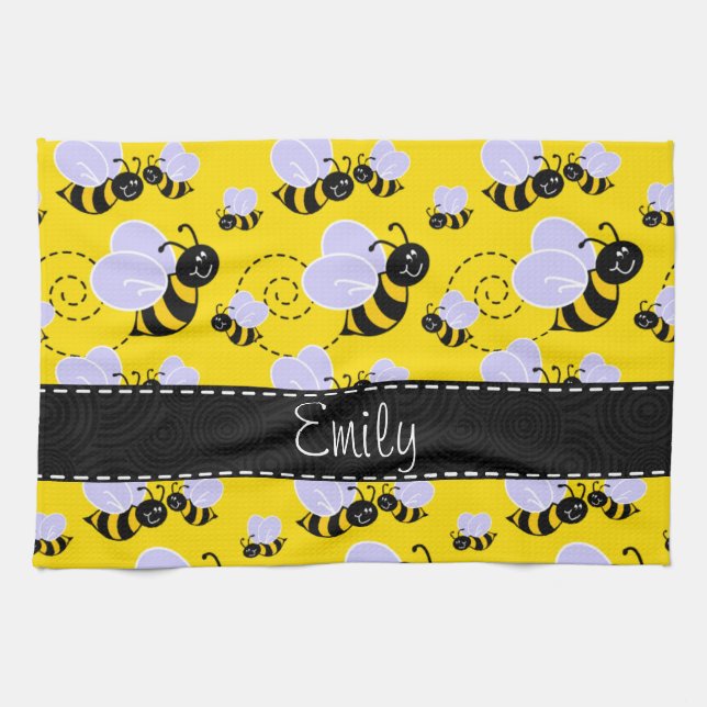 Yellow & Black Bumble Bee Tea Towel (Horizontal)