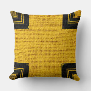 Yellow Black Burlap Linen Rustic Jute Cushion