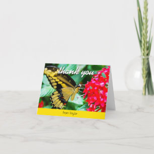 Yellow black butterfly photo custom thank you note card