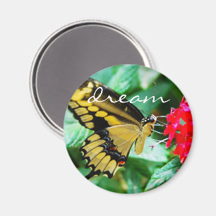 Yellow black butterfly photo dream quote script magnet