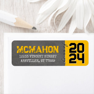 Yellow Black Chalkboard Graduation Return Address Label
