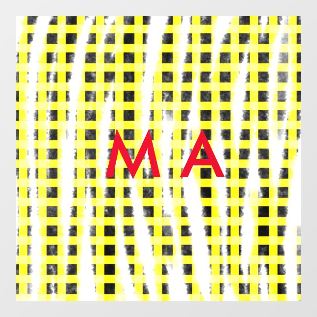 Yellow Black checkboard add name monogram name let (Sheet)