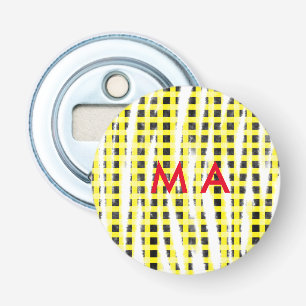 Yellow Black checkboard add name monogram name let Bottle Opener