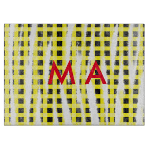 Yellow Black checkboard add name monogram name let Cutting Board