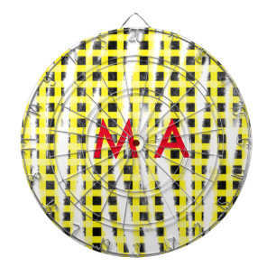 Yellow Black checkboard add name monogram name let Dartboard