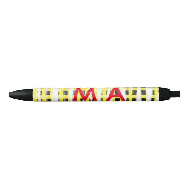 Yellow Black checkboard add name monogram name let Ink Pen (Front)