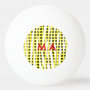 Yellow Black checkboard add name monogram name let Ping Pong Ball