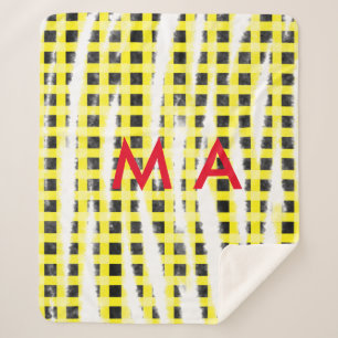 Yellow Black checkboard add name monogram name let Sherpa Blanket