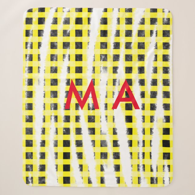 Yellow Black checkboard add name monogram name let Sherpa Blanket (Front)