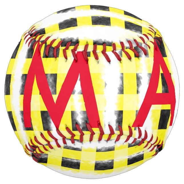 Yellow Black checkboard add name monogram name let Softball (Front)