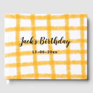 yellow black checkerboard add name date birthday guest book