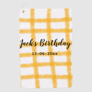 yellow black chequerboard add name date birthday  golf towel