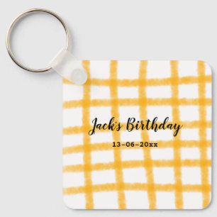 yellow black chequerboard add name date birthday key ring