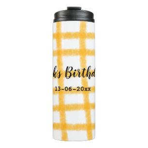 yellow black chequerboard add name date birthday thermal tumbler