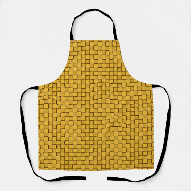 Yellow Black Chequerboard Gingham Pattern Apron (Front)