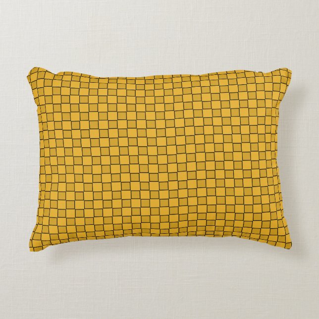 Yellow Black Chequerboard Pattern Decorative Cushion (Front)
