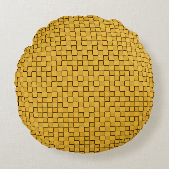 Yellow Black Chequerboard Pattern Round Cushion (Front)