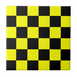 Yellow Black Chequered Check Pattern Ceramic Tile
