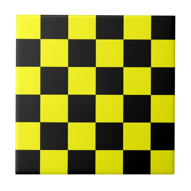 Yellow Black Chequered Check Pattern Ceramic Tile (Front)