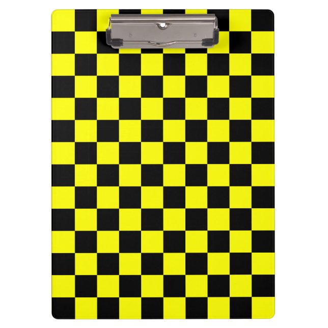 Yellow Black Chequered Check Pattern Clipboard (Front)
