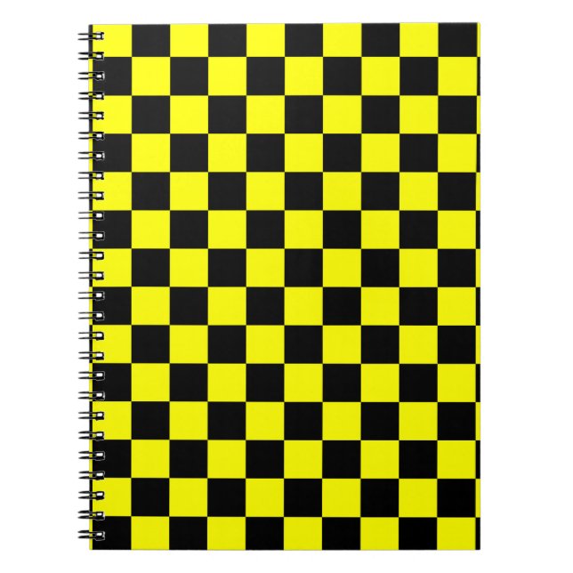 Yellow Black Chequered Check Pattern Notebook (Front)