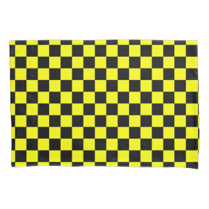 Yellow Black Chequered Check Pattern Pillowcase
