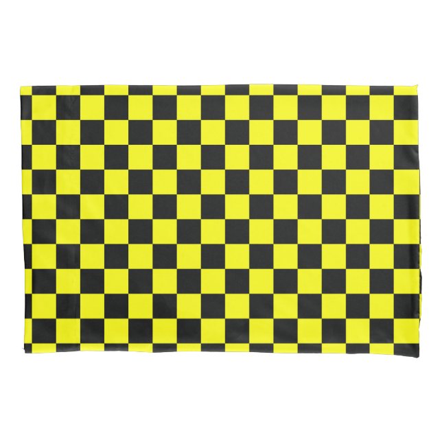 Yellow Black Chequered Check Pattern Pillowcase (Front)