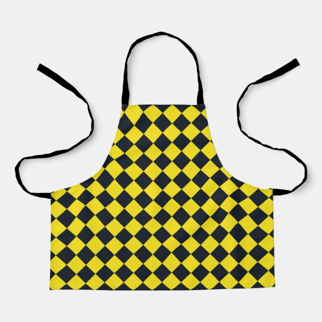 Yellow Black Chequered Diamond Pattern Apron (Front)