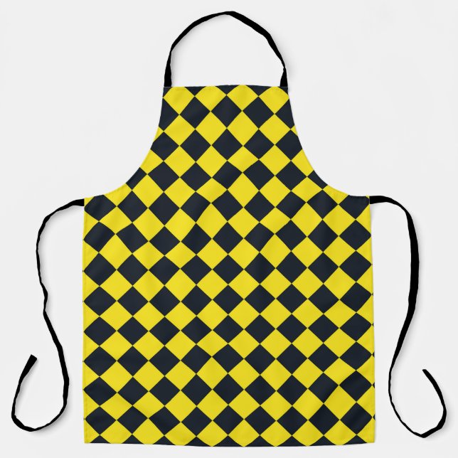Yellow Black Chequered Diamond Pattern Apron (Front)