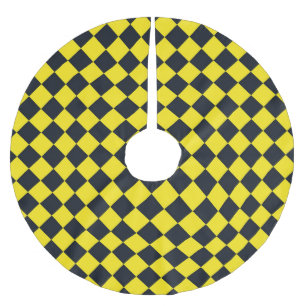 Yellow Black Chequered Diamond Pattern Brushed Polyester Tree Skirt
