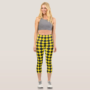 Yellow Black Chequered Diamond Pattern  Capri Leggings