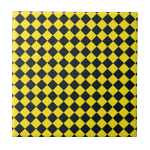 Yellow Black Chequered Diamond Pattern Ceramic Tile