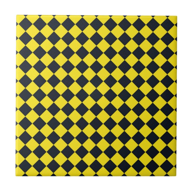 Yellow Black Chequered Diamond Pattern Ceramic Tile (Front)