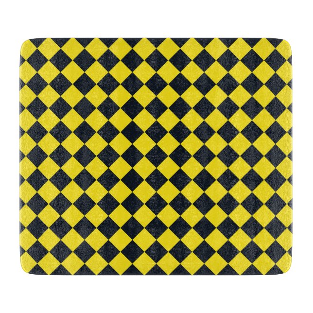 Yellow Black Chequered Diamond Pattern Cutting Board (Front)