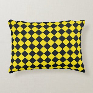 Yellow Black Chequered Diamond Pattern Decorative Cushion