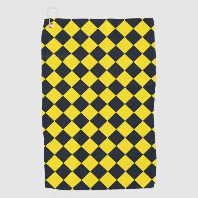 Yellow Black Chequered Diamond Pattern Golf Towel (Front)