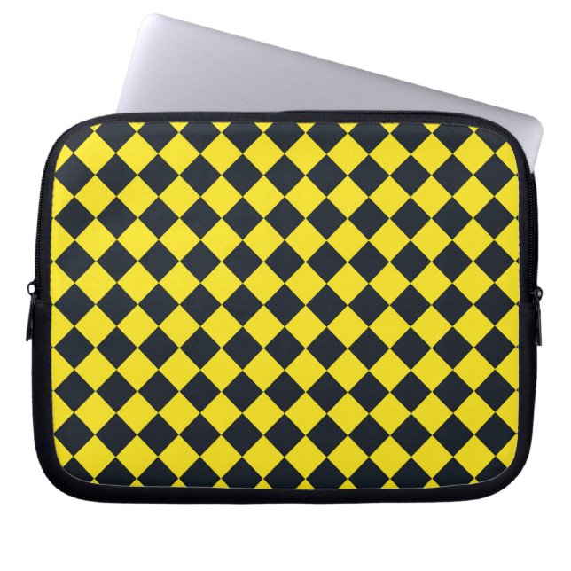 Yellow Black Chequered Diamond Pattern Laptop Sleeve (Front)