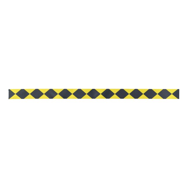 Yellow Black Chequered Diamond Pattern Satin Ribbon (Front)