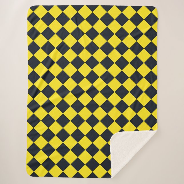 Yellow Black Chequered Diamond Pattern Sherpa Blanket (Front)