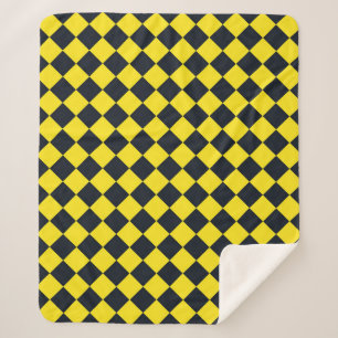 Yellow Black Chequered Diamond Pattern Sherpa Blanket