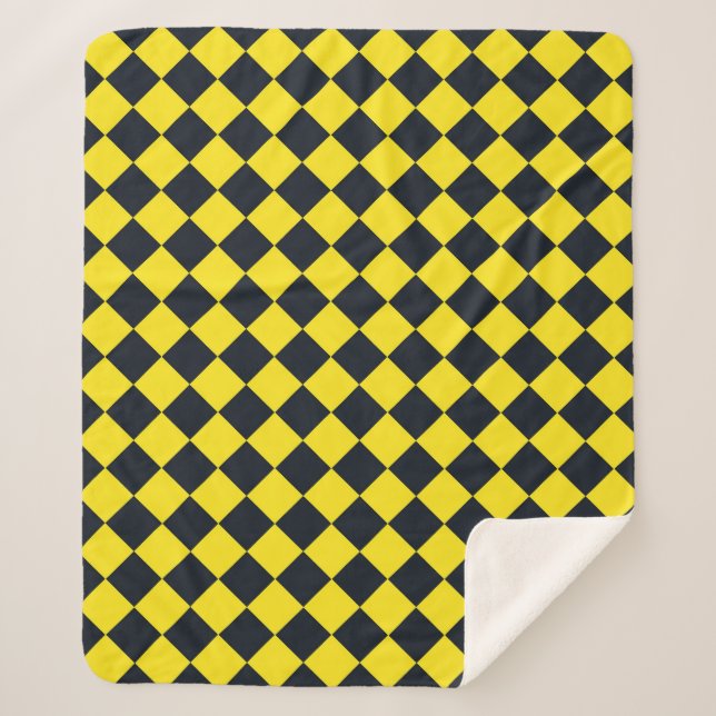 Yellow Black Chequered Diamond Pattern Sherpa Blanket (Front)