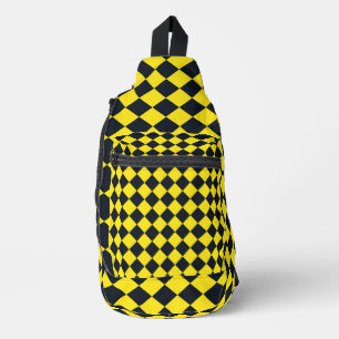 Yellow Black Chequered Diamond Pattern Sling Bag