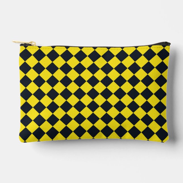 Yellow Black Chequered Diamond Pattern Small Accessory Pouch (Front)