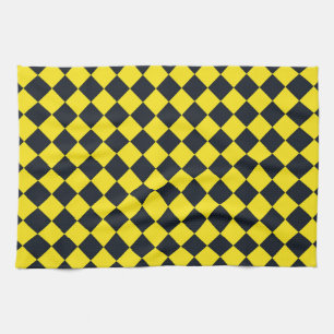 Yellow Black Chequered Diamond Pattern Tea Towel