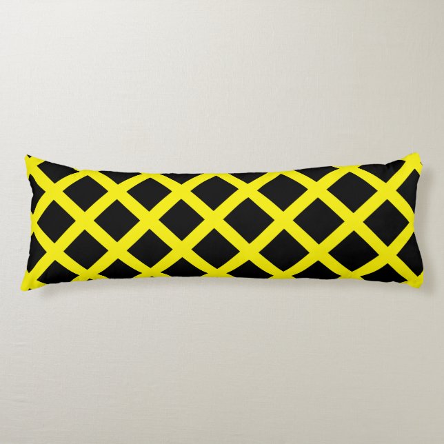 Yellow Black Chequered Diamond Stripes Pattern Body Cushion (Front)