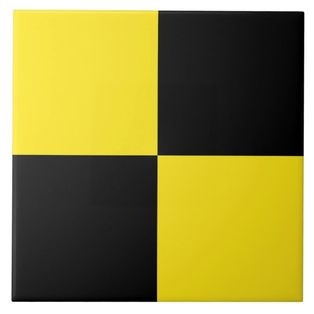 Yellow Black Chequered Pattern Ceramic Tile (Front)