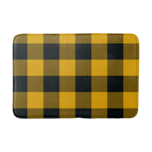 Yellow & Black Chequered Squares Buffalo Plaid Bath Mat
