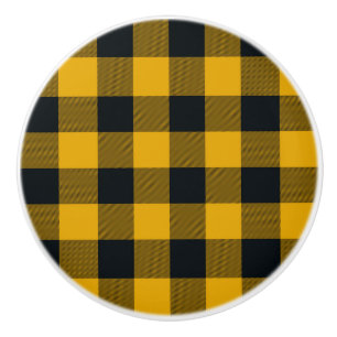 Yellow & Black Chequered Squares Buffalo Plaid Ceramic Knob