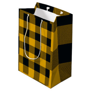 Yellow & Black Chequered Squares Buffalo Plaid Medium Gift Bag