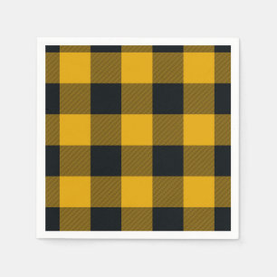 Yellow & Black Chequered Squares Buffalo Plaid Napkin